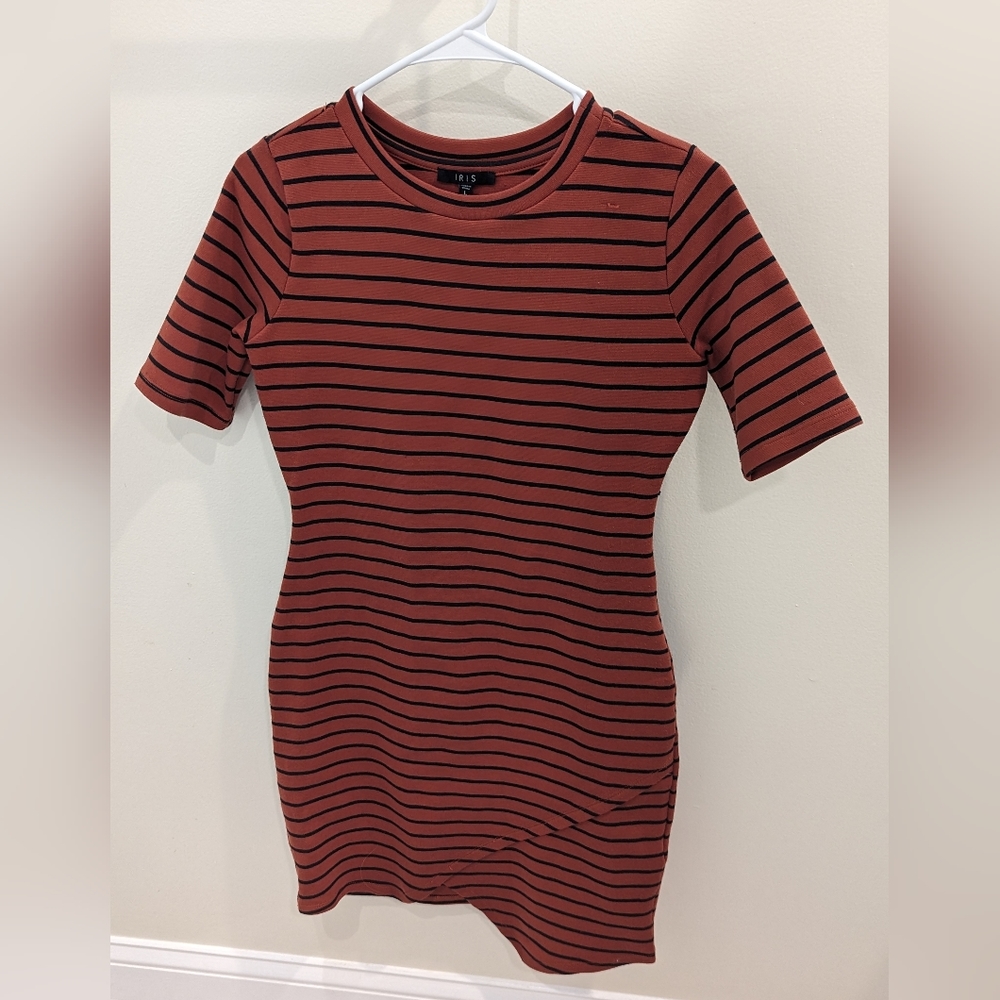 Iris Brand Black and Orange Striped Bodycon Dress size Large